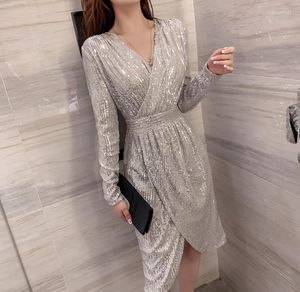 Casual Dresses Autumn Sexy Women Party Shiny Bling Wear Woman paljetter Lady Club