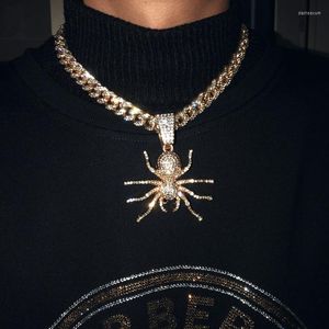 Pendant Necklaces Out Cubic Zircon Big Spider Necklace Mens Hip Hop Jewelry with Full Rhinestone Miami Cuban Link Chain