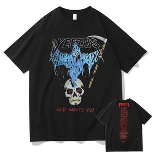 Erkek Tişörtleri Tanrı sizi istiyor Streetwear Kafatası Reaper Grafik Baskı Tshirt Erkek Kadın Hip Hop Moda Tişörtleri Erkek Pamuk Tişört G230309