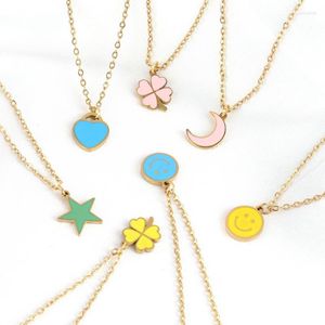 Chains Stainless Steel Necklace For Women Color Simple Stars Moon Heart Necklaces Elegant Lady Short Wholesale PendantChains