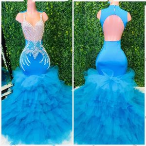 Charmoso Blue Sheer O Necue Vestido de baile de baile longa para meninas negras 2023 Ruffles Ruffles Birthday Birthday Festy Dalds Dien