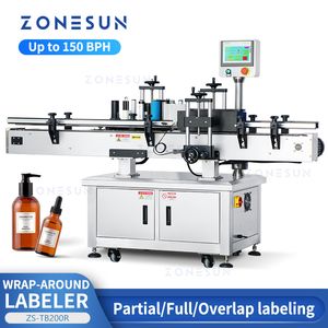 Zonesun Industrial Equipment Automatic Wrap Around Labeler Round Cylindrical Bottle Vial Jar Can Tin Drinks Detergent Labeling Machine ZS-TB200R