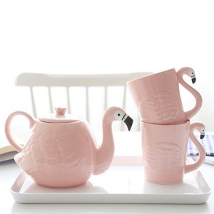 Ferramentas de barra Ins inseada a rosa Flamingo Girl Cerâmica Copo de água conjunto com alça Home Mark Cup Teaware Drinking 230308