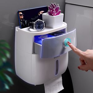 トイレットペーパーホルダー防水プラスチックタオル壁取り付けられたバスルームシェルフ収納ボックスポータブル230308