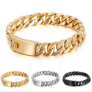 12mm Men Women Stainless Steel Biker Cuban Chain Bracelet Punk Hiphop Vintage Gold Silver Black Bike Curb Link Bracelets Bangle Jewelry