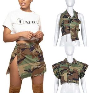 Womens Designer Clothing 2023 Camouflage kjol och väst sommaren ny mode full öppen klänning