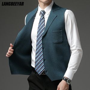 Mäns västar nivå 4 super anti-pilling toppklass Pleuche autum lapel modemärke stickad cardigan casual koreansk tröja väst ärmlös 230308