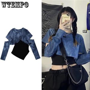 Women's TShirt High Street Wear Tiedye Tee Women's Tops Short Suspender Girl Top Twopiece Set Harajuku 230309