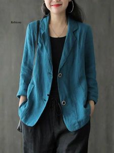 Ternos femininos Blazers Loose Cotton e linho Primavera Tops do verão de moda All Match Sleeved Casual Casual Casual Casual Womenwomen's