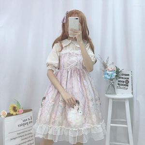 Abiti da festa Anbenser Abito giapponese Kawaii Lolita Fasciatura in pizzo vintage Stampa carina Vita alta Principessa vittoriana Dolce gotico