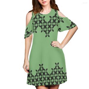 Abiti casual Cumagical Polynesian Vintage Green per le donne Trendy Cold Shoulder Large Off Dress Summer Ladies