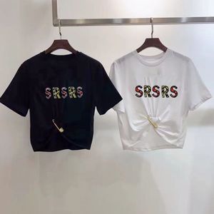 T-shirts casuais de verão, roupas de grife, camisetas femininas, manga curta, branco, preto, gola redonda, estampado com letras, camiseta feminina casual streetwear