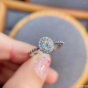 Clusterringe KJJEAXCMY Edlen Schmuck S925 Sterling Silber Eingelegte Natürliche Aquamarin Mädchen Klassische Ring Unterstützung Test Chinesischen Stil