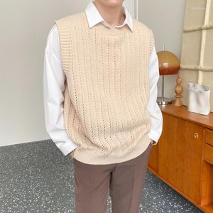 Männer Westen Männer 2023 Frühling Herbst Mode Einfarbig Pullover Weste Lose Ärmellose Tops Männlich Rundhals Gestrickte Pullover A547