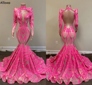 Rosa vintage spetsar sjöjungfrun prom klänningar för kvinnor långa ärmar arabiska aso ebi special tillfälle kväll klänningar sexig öppen rygg trumpet formell parti slitage vestidos cl1962