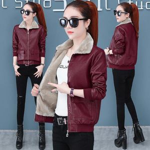 Women's Leather Coat Winter Jacket 2023 Korean Version PU Fashion Slim Add Velvet Outerwear Motorcycle Cloths