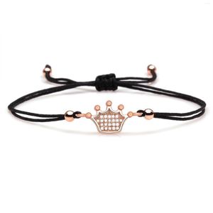 Charm Bracelets Chic White Cubic Zirconia Copper Crown Bracelet Women Girl Red String Black Cord Braided Adjustable Chain Jewelry Present