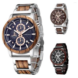 Zegarek na rękę Wysokiej jakości ELOJ HOMBRE Men Watch Natural Zebra Walnut Rosewood Wooden Chronogrpah Movment Quartz na rękę