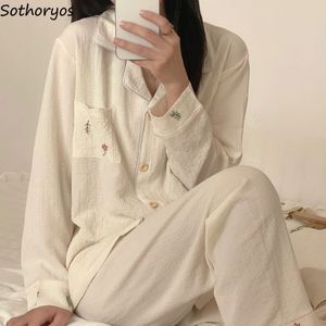 Kvinnors sömnkläder pyjama sätter kvinnor långärmad minimalistisk mysig mode damer höst nattkläder grundläggande student öm söt stil koreansk enkel 230309