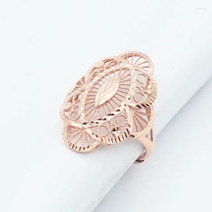 Cluster Rings 585 Purple Gold 14K Rose High End Elegant Openwork Design Engagement Jewelry Adjustable Index Finger For Women