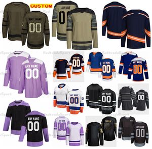 Custom 2022 Reverse Retro Хоккейные майки Barzal Lee Nelson Sorokin Camo Fights Cancer Bo Horvat Dobson Pageau Parise Bailey Romanov Mayfield Pulock Pelech Palmieri