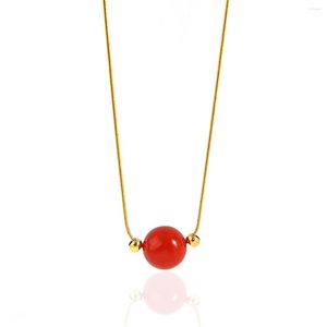 Catene Greatera Elegante Pietra Rossa Ciondolo Con Perline Collane Girocollo Per Le Donne In Acciaio Inox Catena Color Oro Neckalce Gioielli Alla Moda 2023