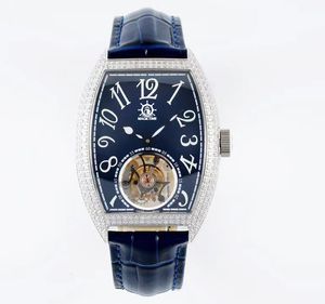Męski automatyczny zegarek Klasyczna lufa wina kształt pustej tarczy stali nierdzewnej z pełnym projektem diamentowym