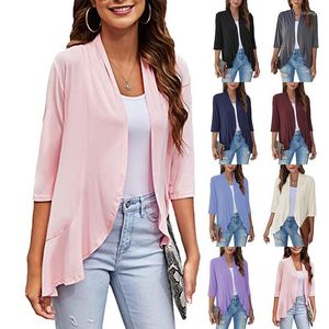 Women's Jackets 2023 Autumn Solid Color Cardigan Jacket Loose Casual Blouse Sexy Lady Coat Three-quarter Sleeve Ruffle Top Blusas 22902