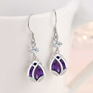 Charm Fashion Female Earrings 925 Sterling Silver Purple Flower Shaped Mosaic Zircon Earrings For Women Long Tassel Earrings Jewelry L230309