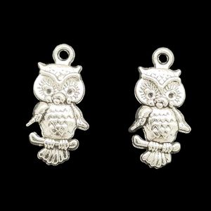 100 pièces hibou pendentifs breloques pour la fabrication de bijoux couleur argent tibétain Antique bricolage artisanat fait main 26*13mm DH0812