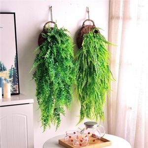 Decorative Flowers 85cm Artificial Plant Persian Fern Leaves Vines Hanging Plastic Leaf Grass Garland Wedding Party Wall Balcony Decoration
