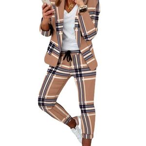 デザイナーカジュアル女性服2023新しいツーピースの衣装長いスリーブマルチカラースモールスーツ