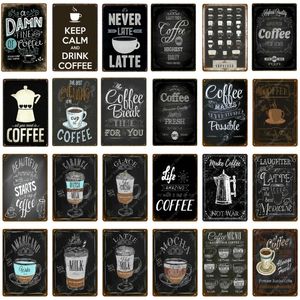 Retro Coffee Menu Arte Tin Plaque Home Bar Cafe Decoração de parede vintage Arte Metal Tin Signs Pub Tavern Placas decorativas retro Metal Poster personalizado Tamanho 30x20cm W02