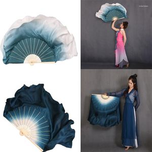 Stage Wear Ink Blue-White Gradient Real Silk Fan Veils Dwustroźne chińskie klasyczne fani tańczącego fanów 1Pair Show Props