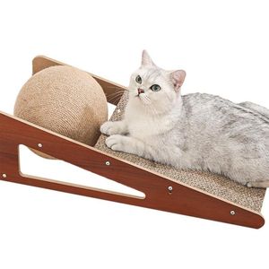 Katzenspielzeug-Kratzer mit Ball, interaktive Kratzpads aus massivem Holz und natürlichem Sisal 230309