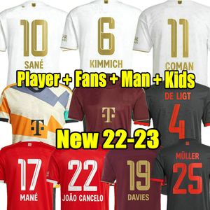 Mane de Ligt voetbal jerseys 22 23 Hernandez Sane Kimmich Muller Davies Fans Player voetbalshirt Men Kids Kit 2022 2023 Uniform Joao Annulso Musiala Bayern München