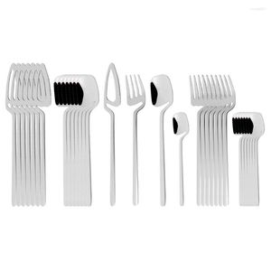 Dinnerware Sets 32Pcs Classic Silver Cutlery Set 304 Stainless Steel Flatware Home Fork Spoon Knife Kitchen Dinner Dropship