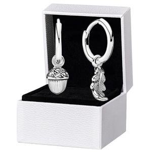 Autentiska Sterling Silver Acorns and Leaves Hoop Earrings for Pandora Fashion Party Jewelry for Women Girl Friend Gift Designer Earring Set With Original Box