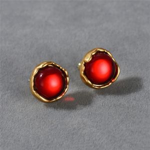 French Style Vintage Stud Palace Irregular Bud Earrings For Women Garnet Inlaid Simple Fashion Temperament 925 Silver Needle Jewelry