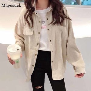 Women's Blouses Shirts Corduroy Fashion Single Breasted Woman Jacket Turn Down Collar Long Sleeve Pocket Korean Style Blusa Blouse Solid Shirt 11382 230309