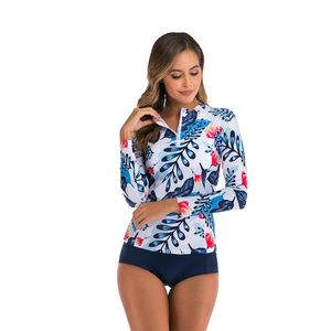 Women's Swimwear Two Piece Bathing Swimsuit Surfing Diving Suit Digital Printing Long-sleeve Sunscreen Bikini Women Swimming