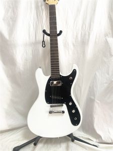 Anpassad 1966 Ventures White Electric Guitar Mosrite Zero FRET JRM Johnny Ramone Black PickGuard Chrome Hardware