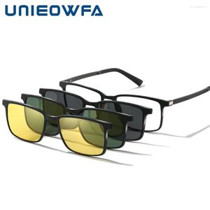 Sunglasses Frames 3Pcs Polarized Magnetic Clip On Glasses Men Frame Optical Prescription Eyeglasses Male Myopia Night Vision