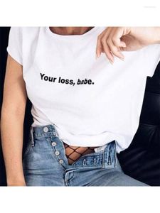 Damen-T-Shirts „Your Loss Babe“, Slogan, Damen, 90er-Jahre, lässig, Rundhalsausschnitt, trendiges T-Shirt, modisches Tumblr-Shirt, Streetwear, weißes Top, Camisas Mujer