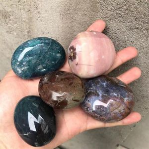 Decorative Figurines Bulk Wholesale High Polished Natural Polychrome Ocean Jasper Palm Size Tumbled Stones