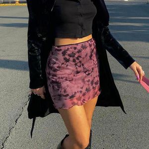 Skirts Fashion Leather Skirt Vintage Women Sexy Kirt High Waist Floral Print Polyester Fiber Pastel Tie Dye Mini For Daily Life