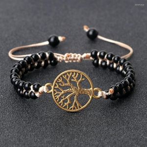 Strand Natural Stone Black Onyx Healing Beads Bracelets & Bangles For Men Tree Of Life Charm Women Yoga Prayer Jewelry Gifts