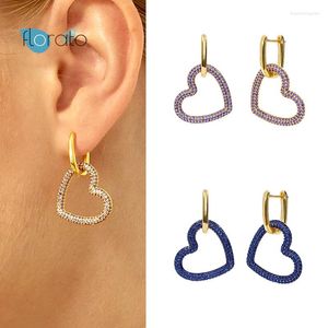 Hoop Earrings 1PC 925 Silver Ear Buckle Heart Hanging For Women Shiny Charming Crystal Huggie Wedding Party Jewelry