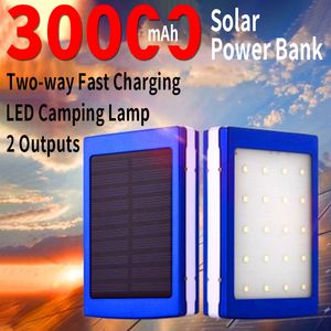 30000mAh Solar Power Bank tvåvägs snabb laddning av hög kapacitet utomhus resor externt batteri med LED-lampan för Xiaomi iPhone