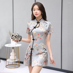 Этнические платья одежды Китай 2023 Лето улучшенные девушки Ченгсам Молодые слабые платье короткое сетка с двумя частями Вестидо де Ноче